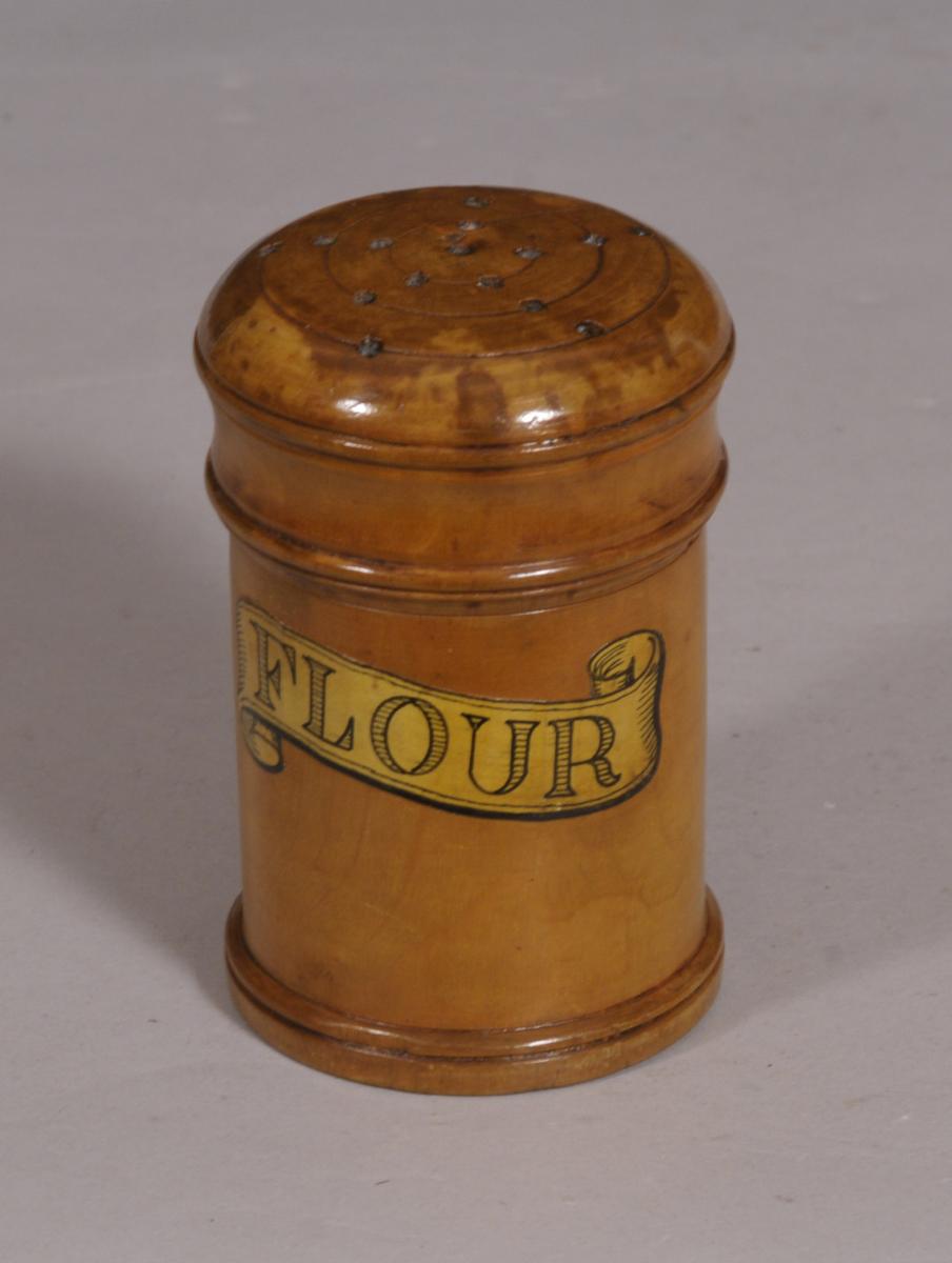S/4320 Antique Treen 19th Century Sycamore Flour Dredger