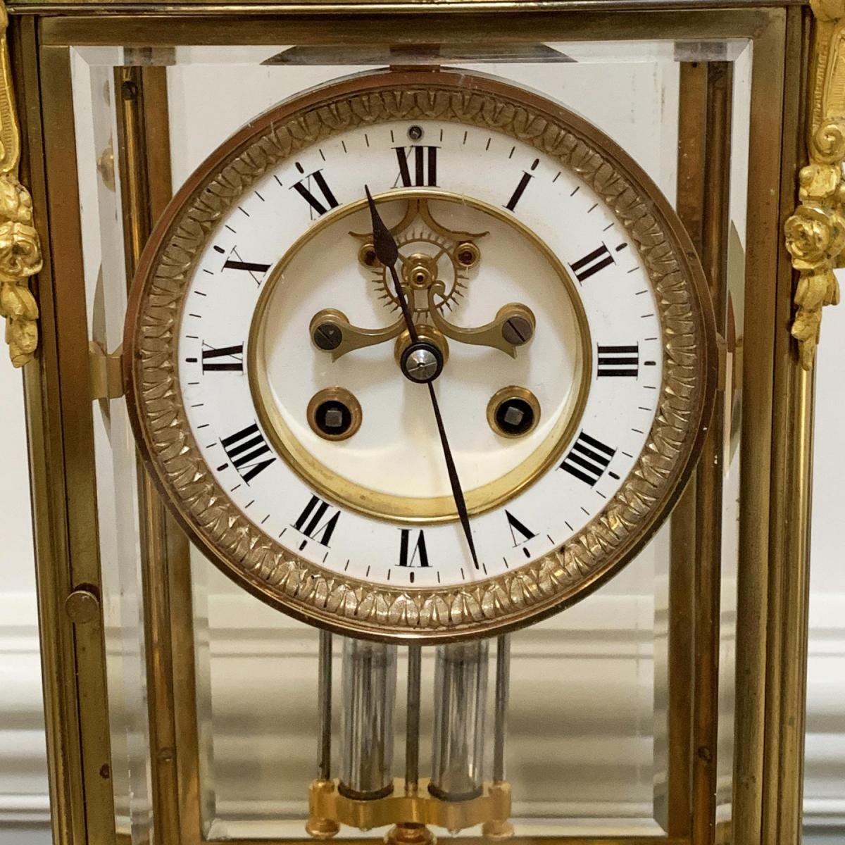 French 8 Day Striking Four Glass Ormolu Clock By Samuel Marti Paris, 19th Century