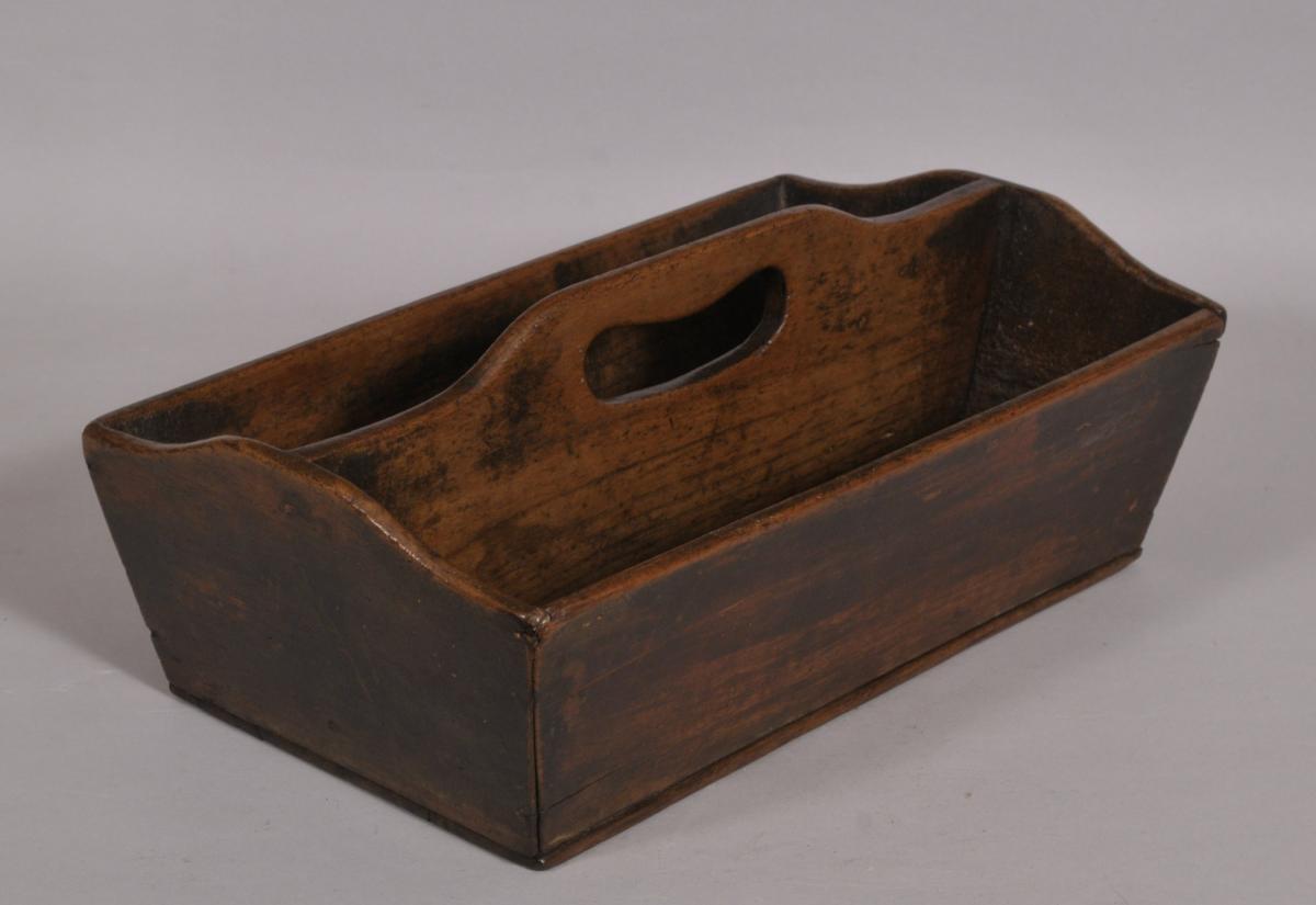 S/4331 Antique Treen Fruitwood Cutlery Tray of the Georgian Period