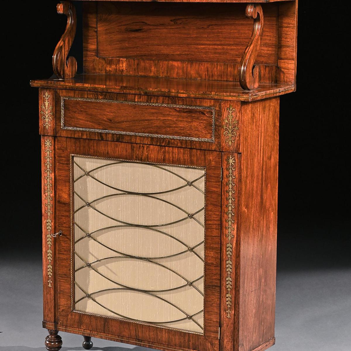 Regency Brass Inlaid Rosewood Chiffonier Of Narrow Proportions
