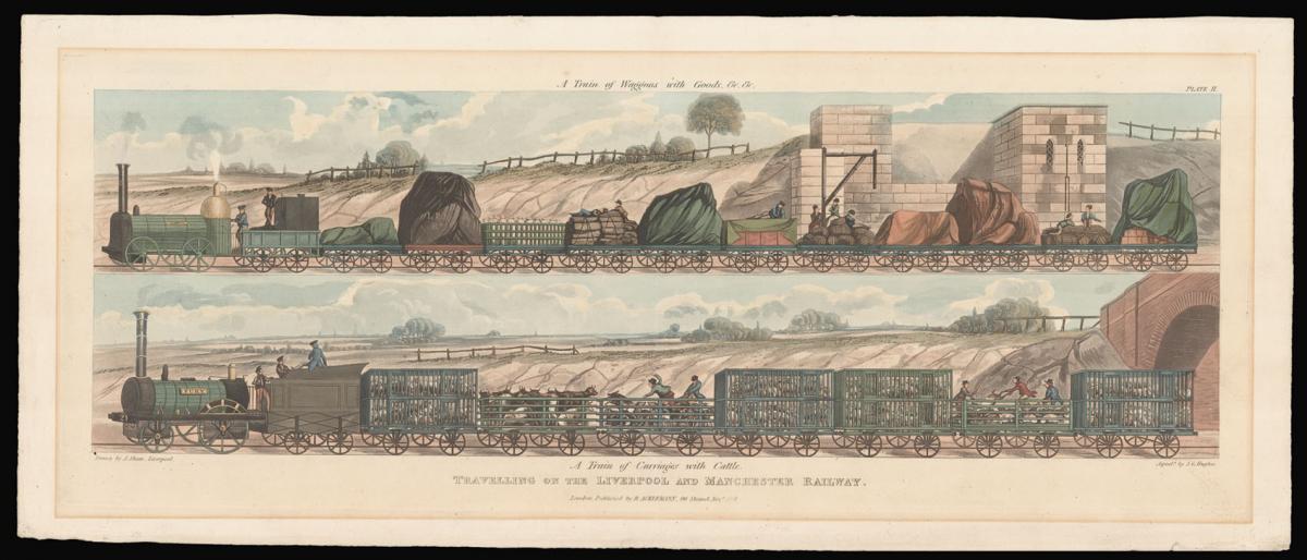 A pair of rare panoramas of rolling stock on the Liverpool and Manchester Railway