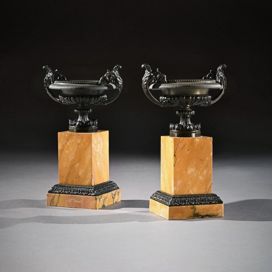 Pair of Early 19th Century Grand Tour Bronze and Sienna Marble Tazzas