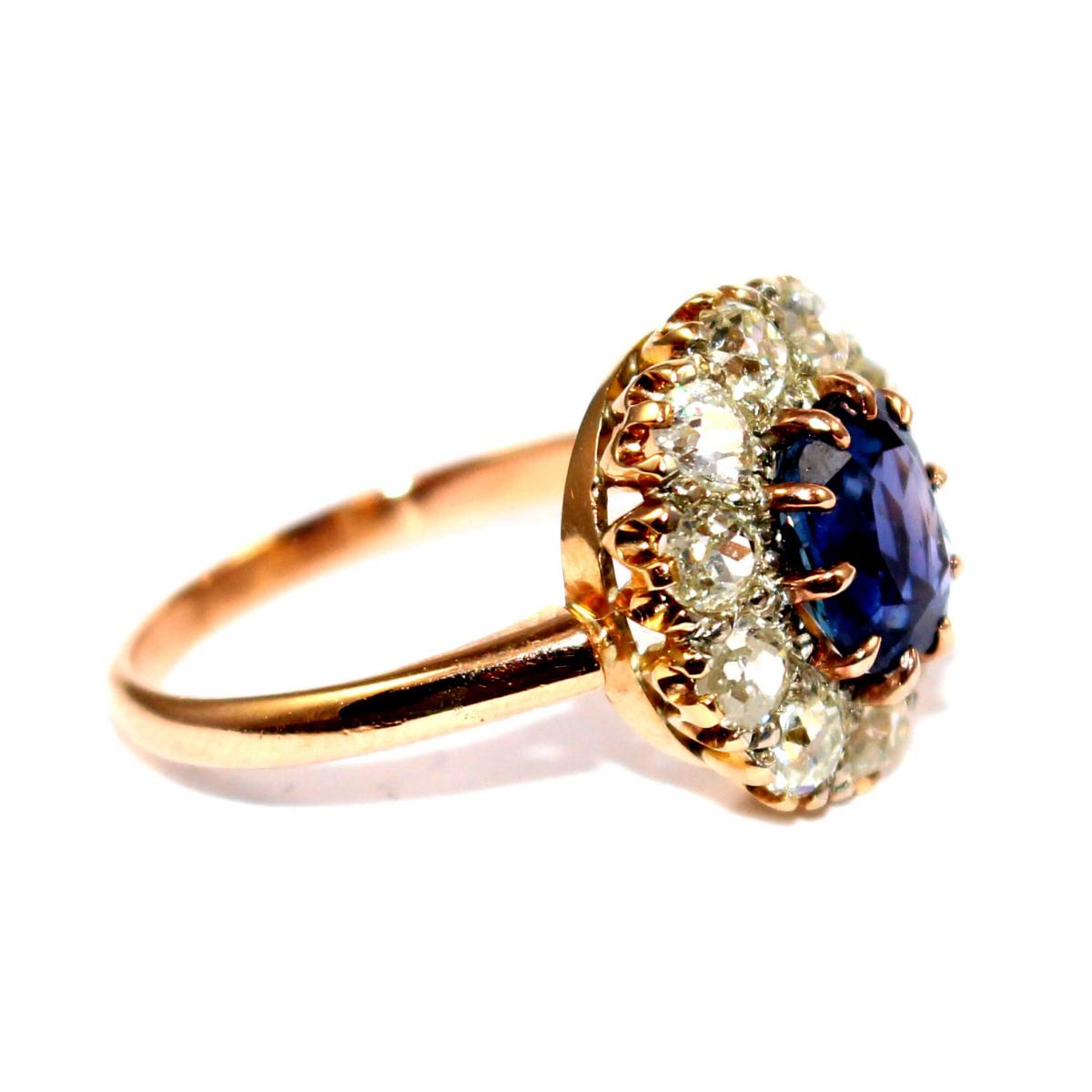 Large Edwardian Sapphire & Diamond Cluster Ring c.1915