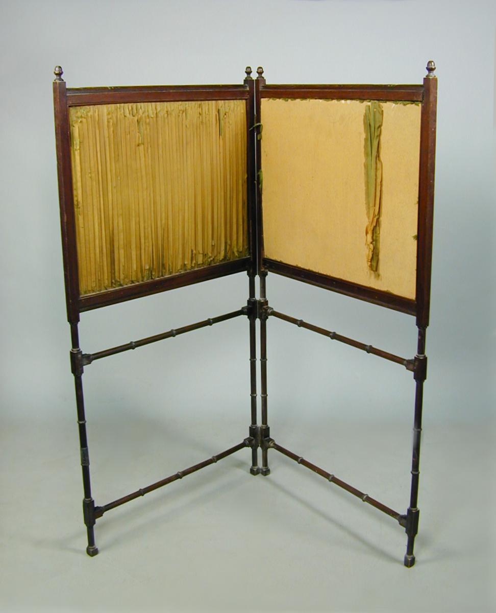 George III mahogany fire screen with Chinese watercolours, c.1770