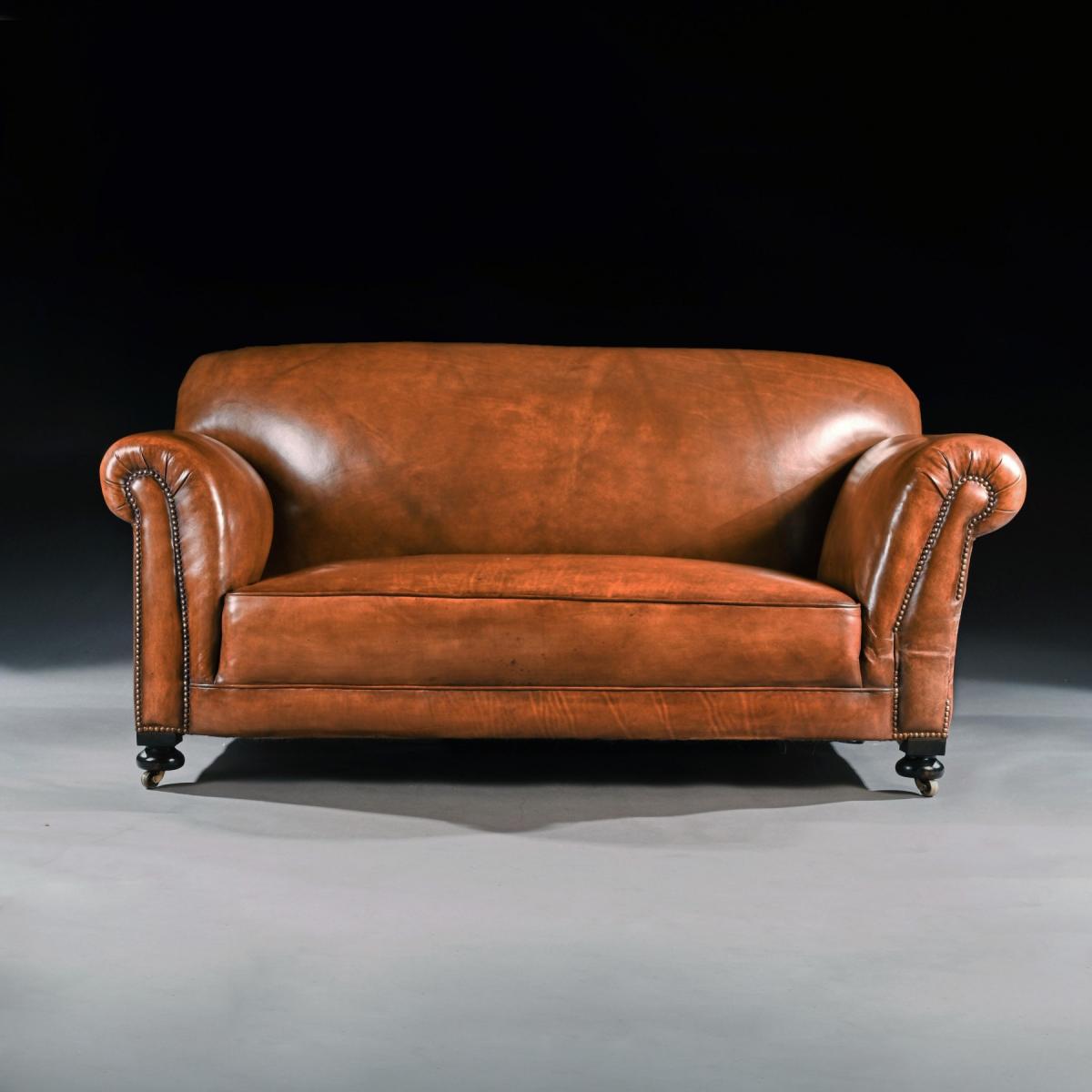 Late Victorian Leather Upholstered Drop-Arm Sofa
