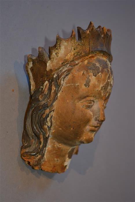 A 14th century carved head of The Virgin Mary