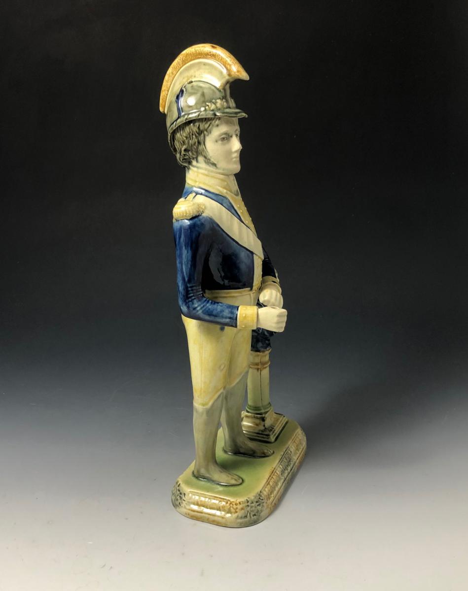 English pottery standing military figure decorated with color oxide glazes circa 1795-1810