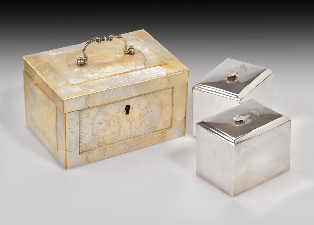 A Chinese Carved Mother of Pearl Caddy, Circa 1761