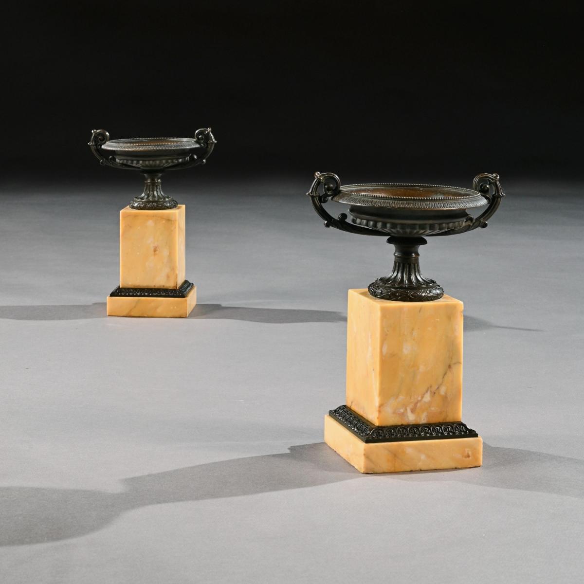 Fine Collection of Early 19th Century Grand Tour Bronze and Marble Empire Tazzas