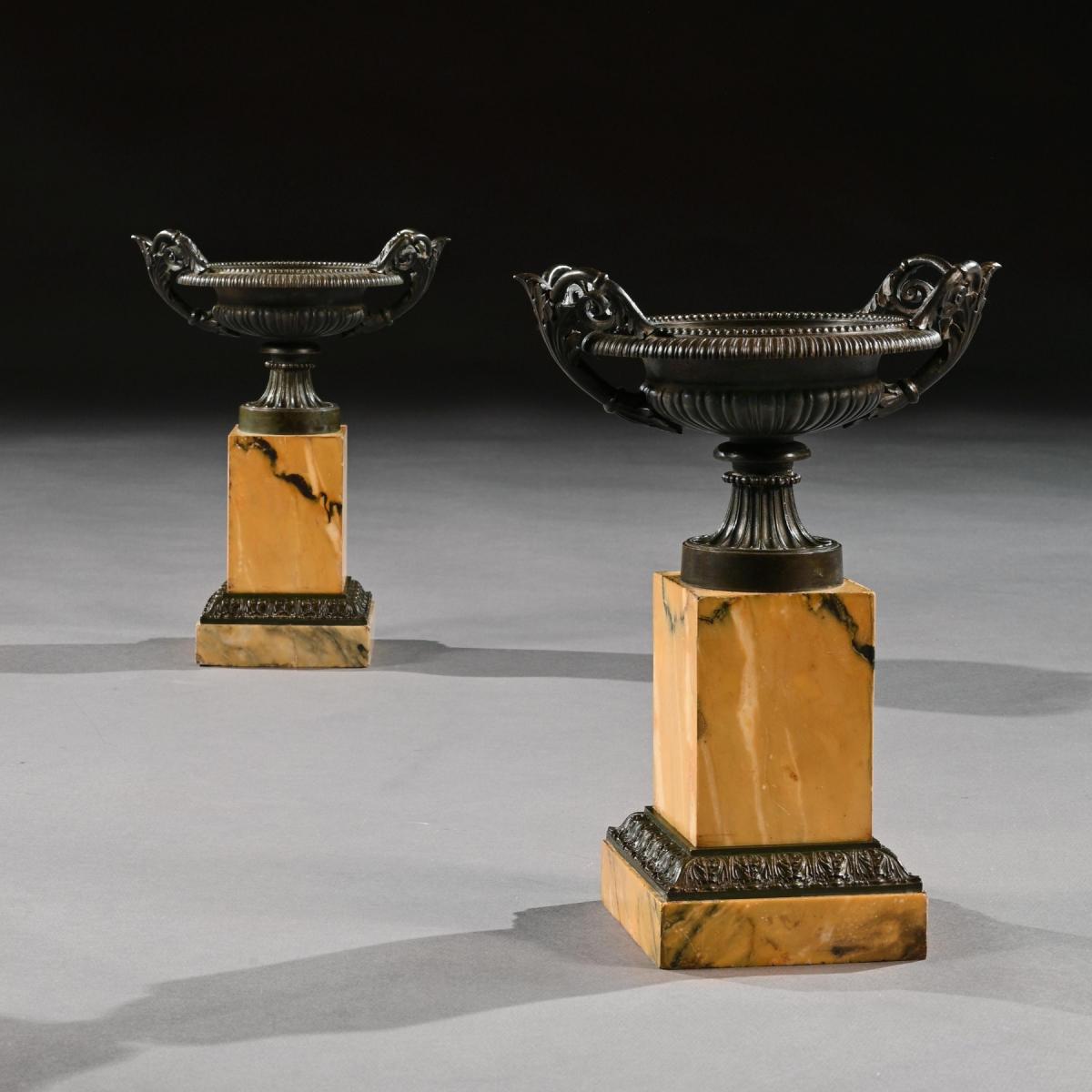 Fine Collection of Early 19th Century Grand Tour Bronze and Marble Empire Tazzas