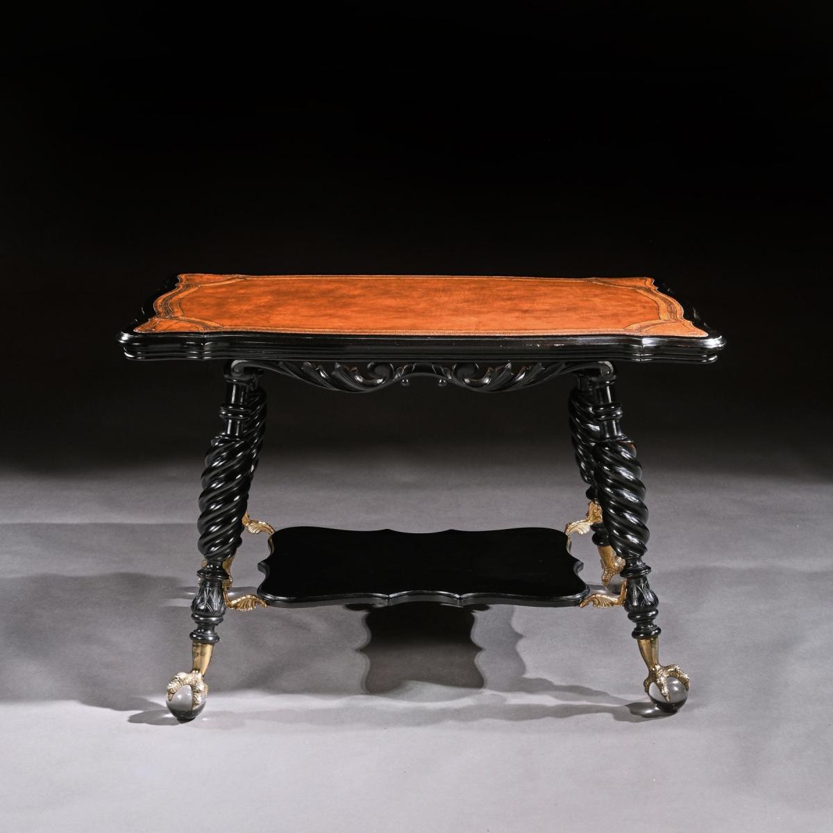 Merklen Bros 19th Century Ebonised Leather Table