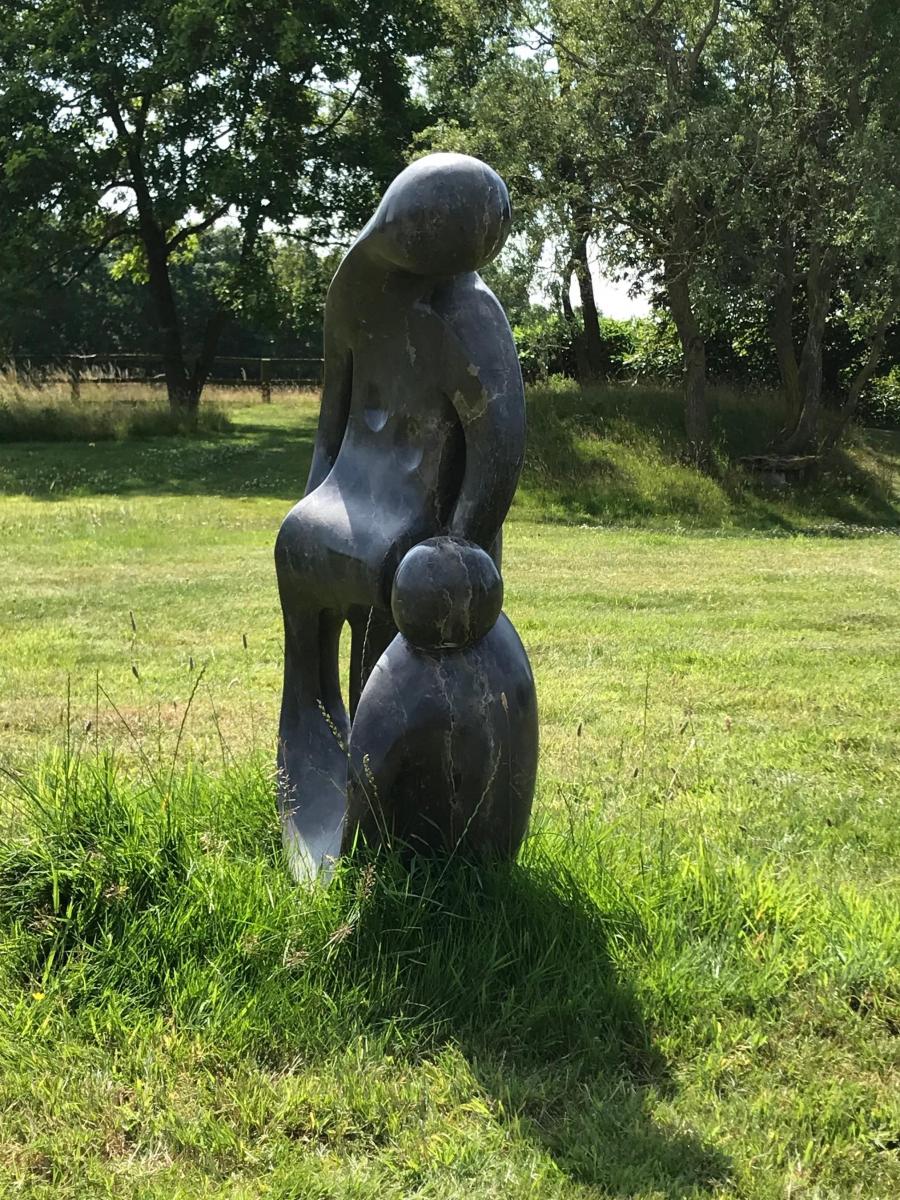 Sculpture Marble Henry Moore Mother & Child Inspired, Biomorphic 3ft 10in high