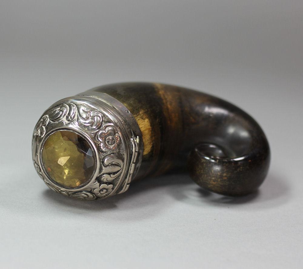 Scottish white-metal mounted horn snuff mull, mid 19th century
