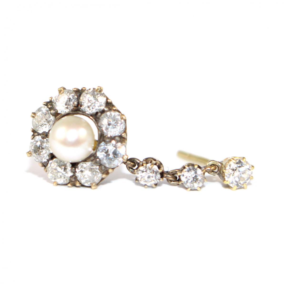Victorian Pearl & old-cut Diamond Cluster Drop Earrings c.1890
