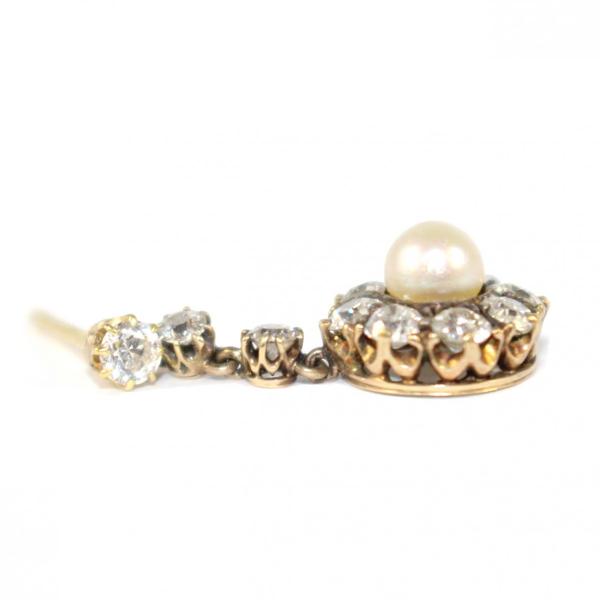 Victorian Pearl & old-cut Diamond Cluster Drop Earrings c.1890