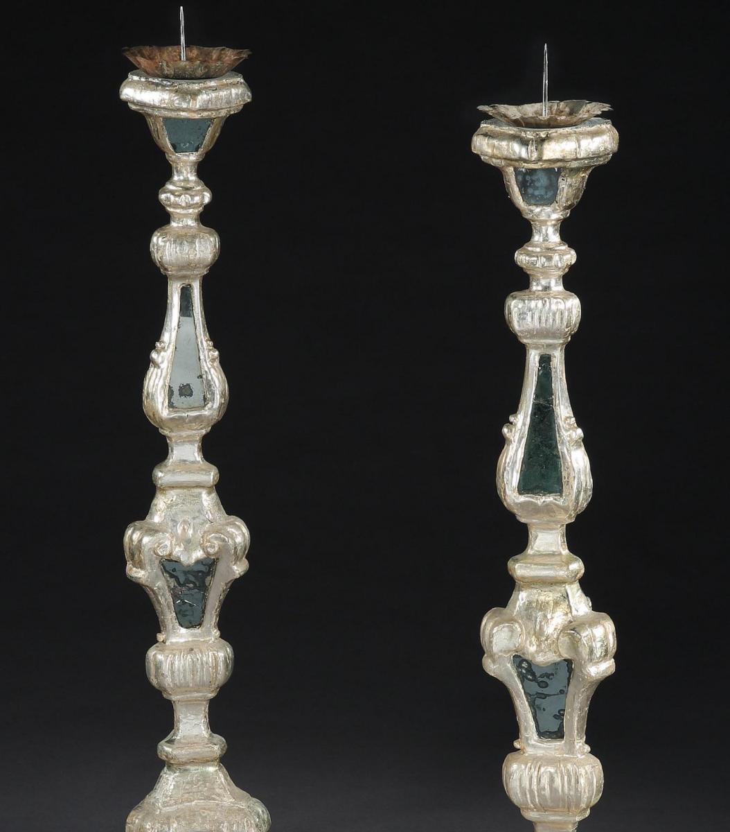 Torcheres Candlestands Pair Silver-Gilt Mirror Plate Italian Rococo
