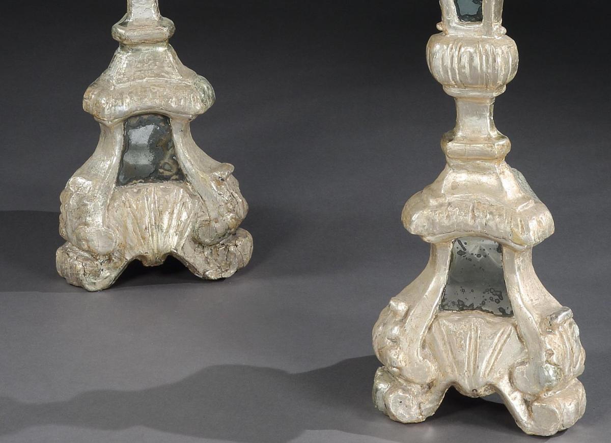Torcheres Candlestands Pair Silver-Gilt Mirror Plate Italian Rococo
