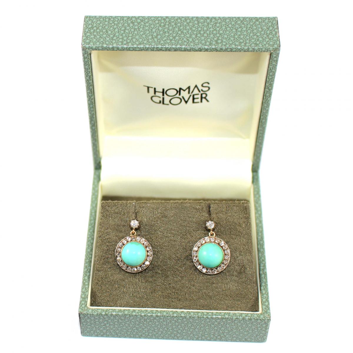 Victorian Turquoise & Diamond Cluster Earrings c.1900