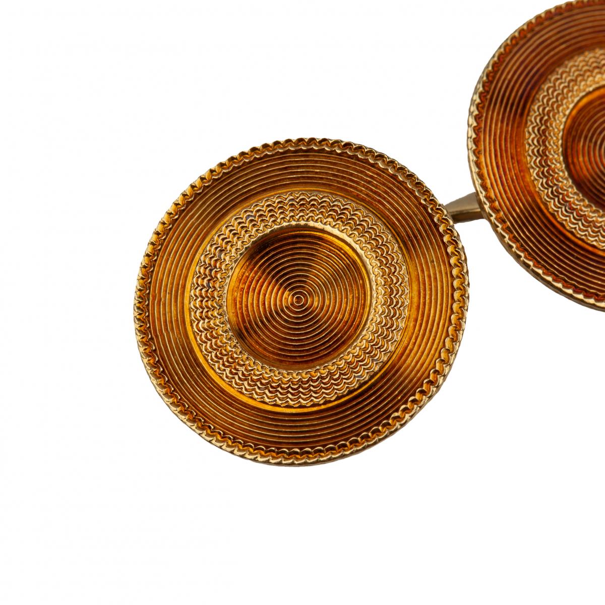 Antique Cufflinks in 18 Karat Rose Gold of Engine Turned Circular Pattern, *USA circa 1900.