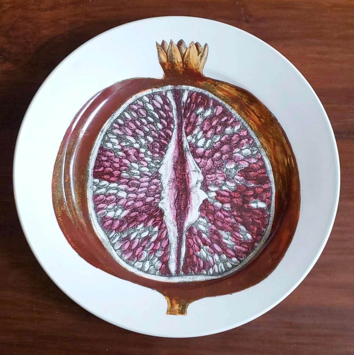 Piero Fornasetti Cut Fruit Pottery Plate, Sezioni Di Frutta Series, The Pomegranate, Dated 1953