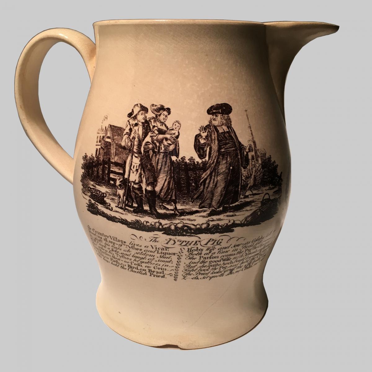 Georgian creamware jug Tythe Pig