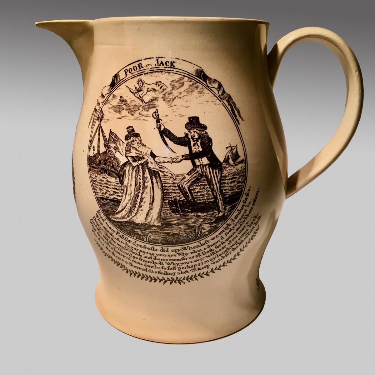 18th century Georgian creamware jug Poor Jack