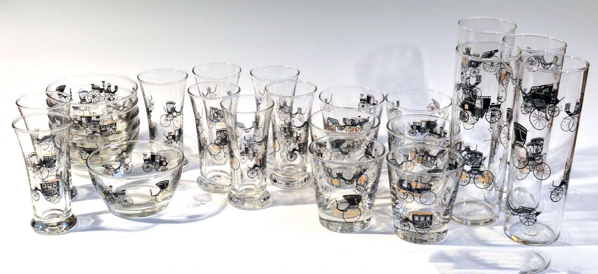 Vintage Libbey Bar Glasses, (23 pieces) Curio Line Designed by Freda Diamond, Early 1950s