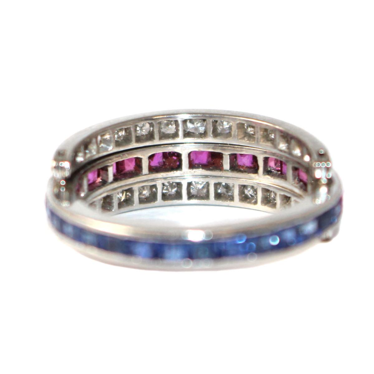 Art Deco Sapphire, Ruby and Diamond Flip Eternity Ring c. 1935 size L 1/2