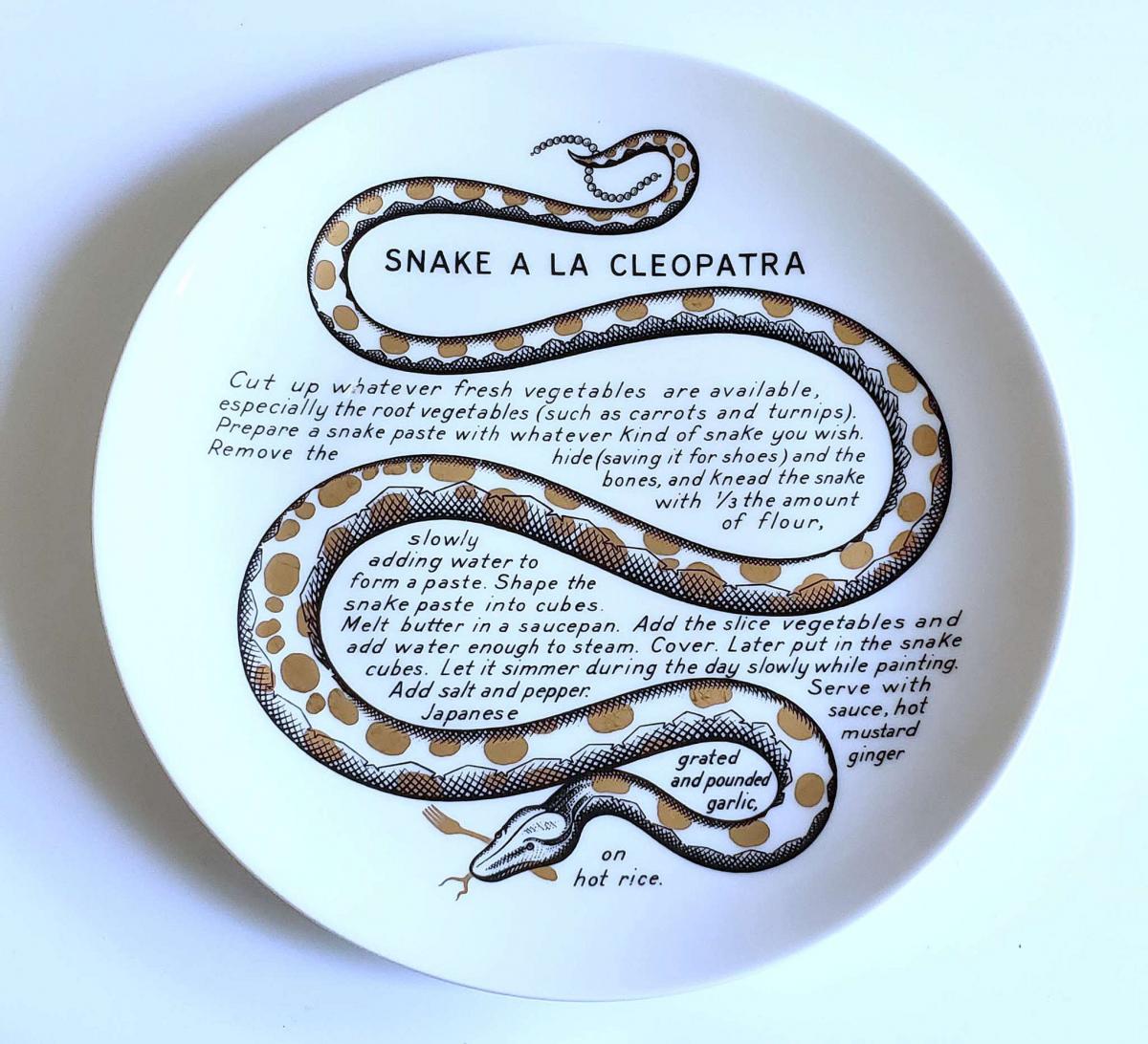 Piero Fornasetti Fleming Joffe Porcelain Recipe Plate, Snake a la Cleopatra, 1960s-1974