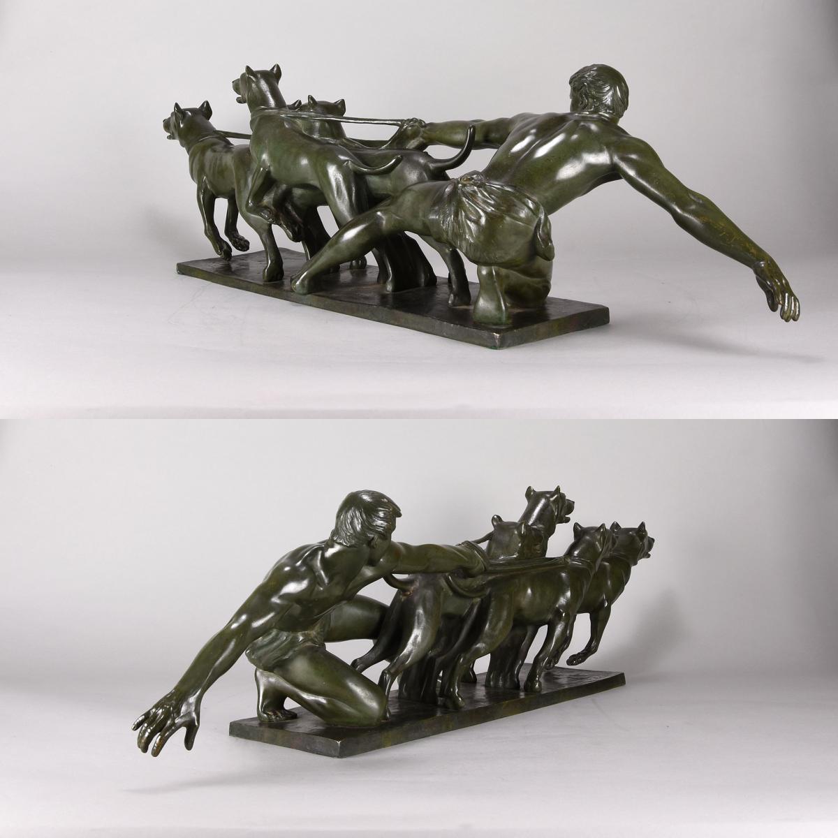 Powerful Art Deco Bronze Study "The Release" by Alexandre Kelety 