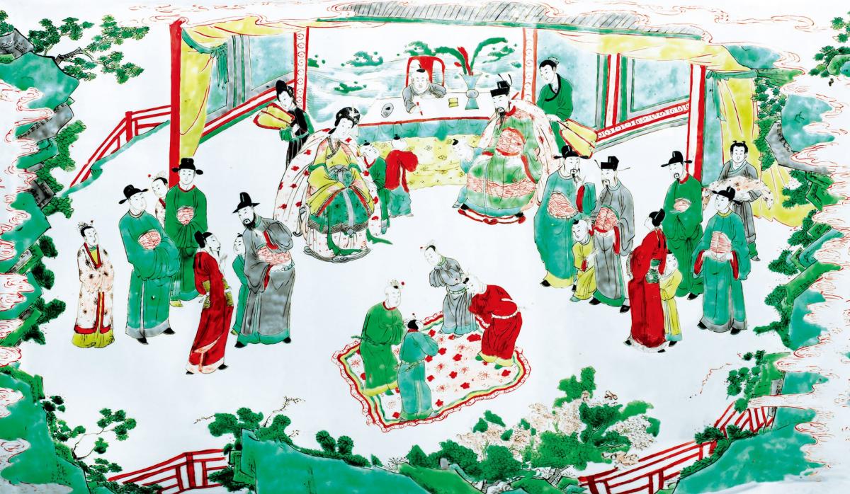 Chinese porcelain famille verte, rouleau vase, Kangxi, circa 1680