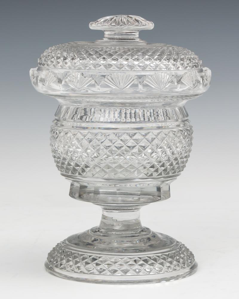 A Regency Diamond Cut Preserve Jar with a Fan Edge