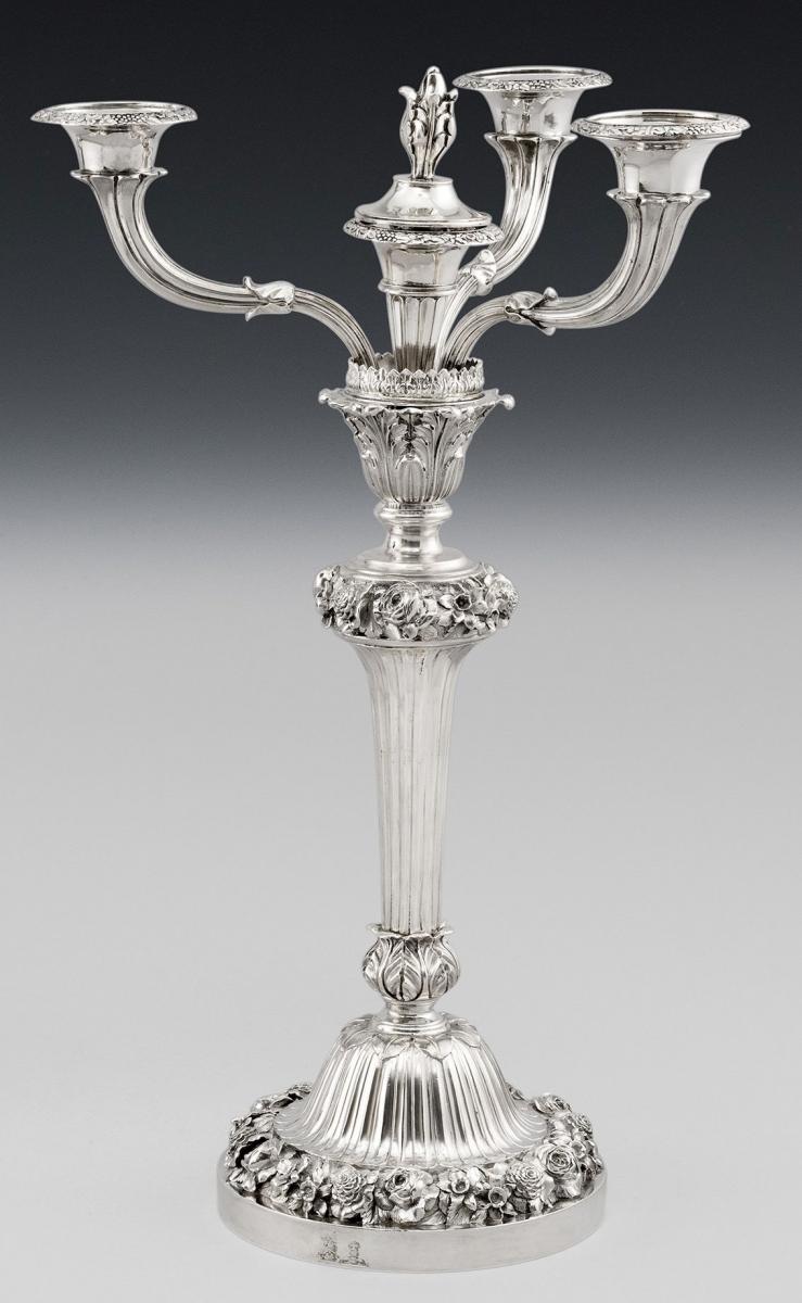 An important & very unusual pair of George IV cast Four Light Candelabra made in London in 1825/26 by Benjamin Smith