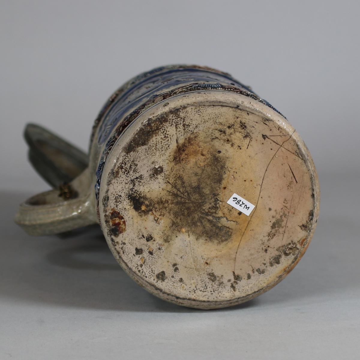 German salt-glaze tankard with pewter lid, 18th century