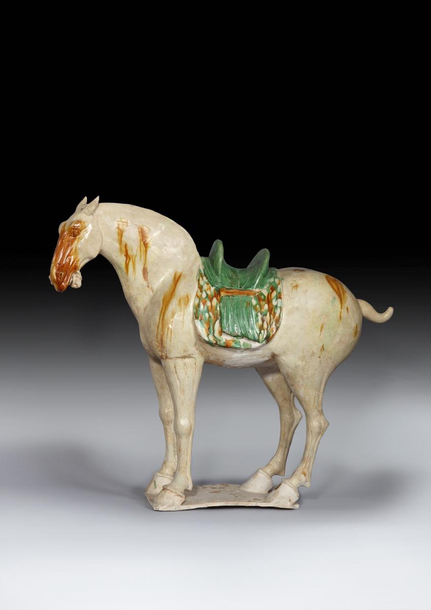 A Fine Chinese Sancai Glazed Pottery Horse, Tang Dynasty