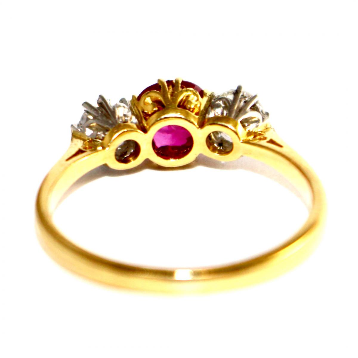 Edwardian Ruby & Diamond 3 Stone Ring c.1920