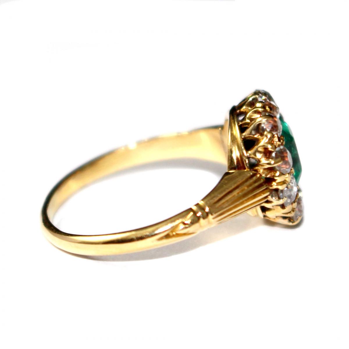 Victorian Square Emerald & Diamond Cluster Ring c.1890