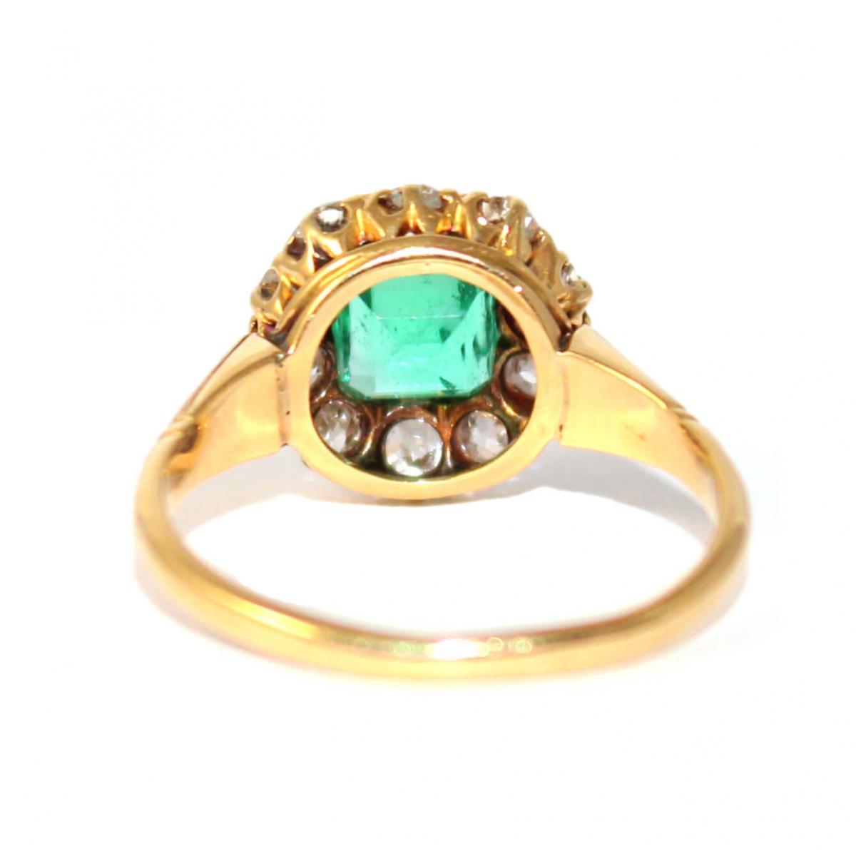 Victorian Square Emerald & Diamond Cluster Ring c.1890