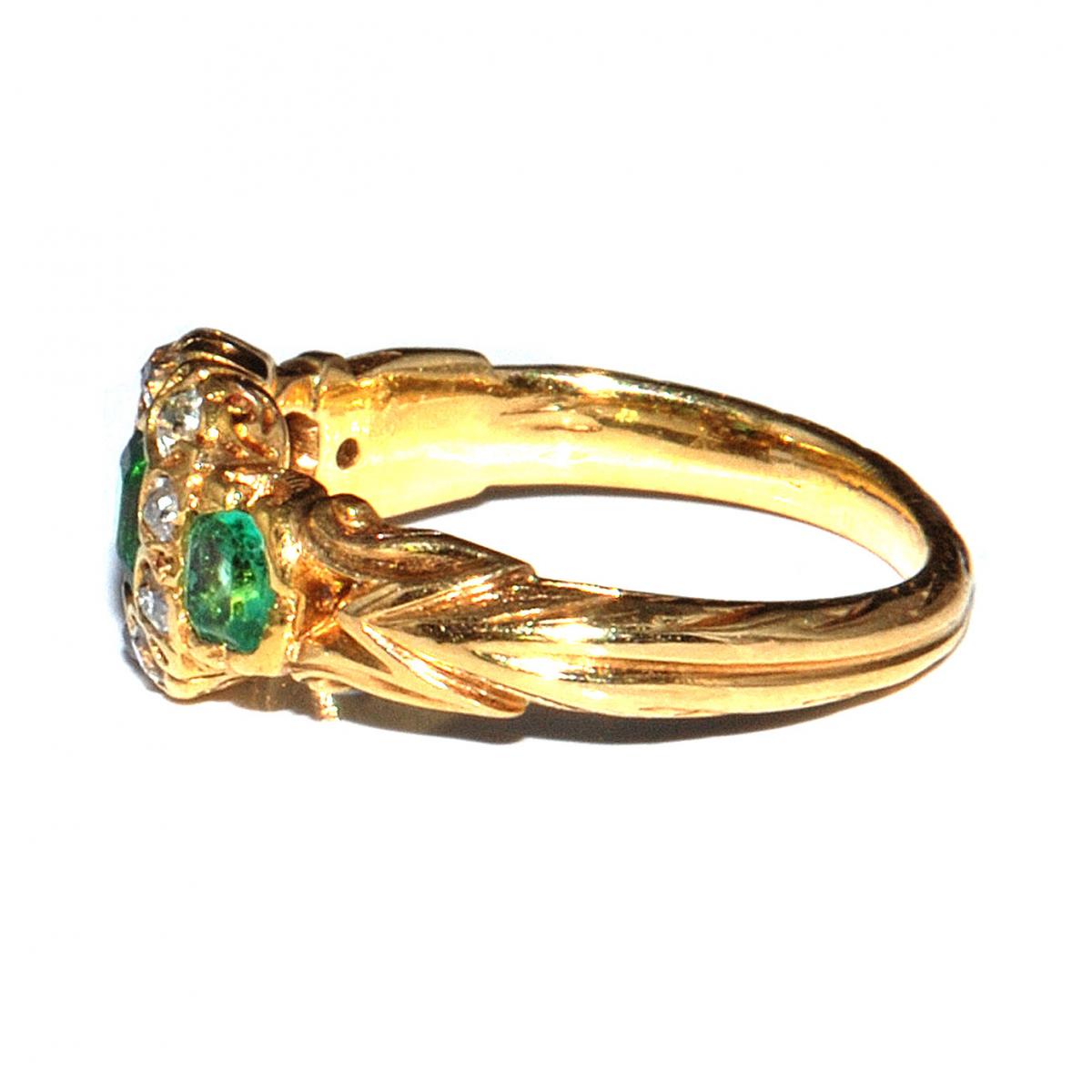 Victorian Square Emerald & Diamond Cluster Ring Emerald Shoulders c.1840