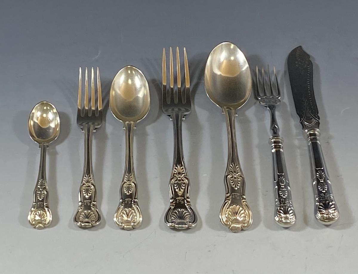 Victorian silver kings pattern flatware  cutlery service set 