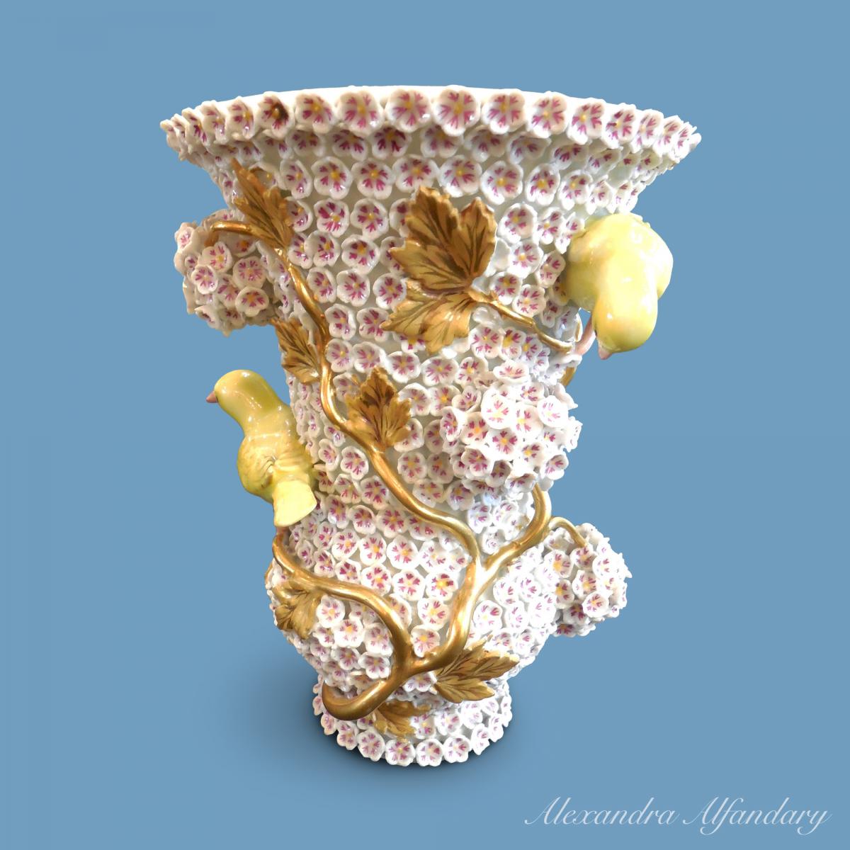 A Pair Of Meissen Campagna Shaped Porcelain Snowball (Schneeball) Vases, circa 1860-70