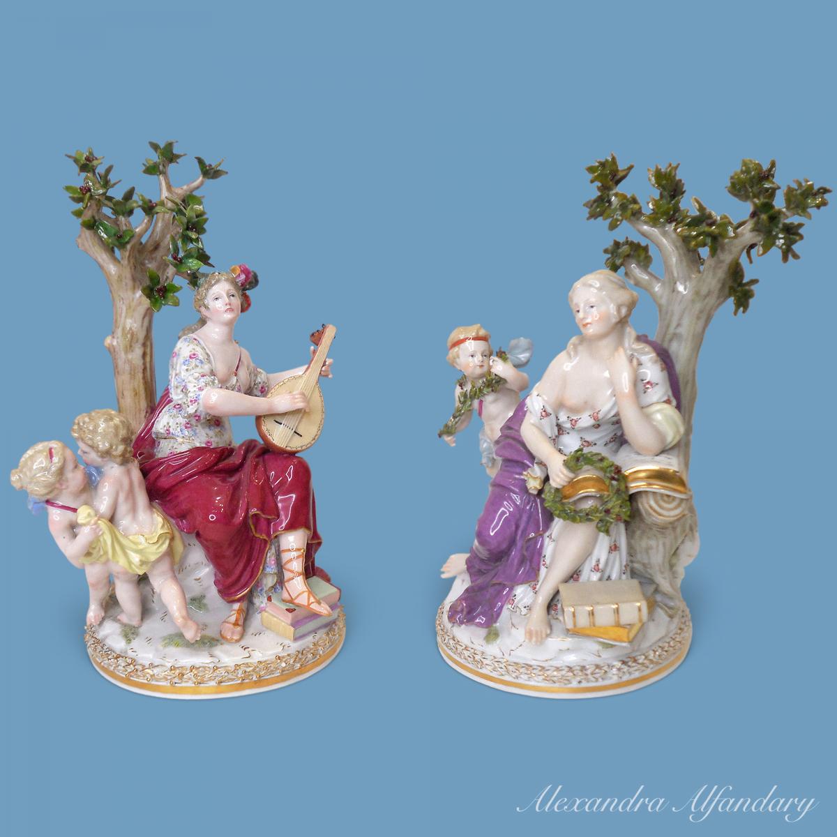 Two Meissen Porcelain Groups Representing Music And Literature