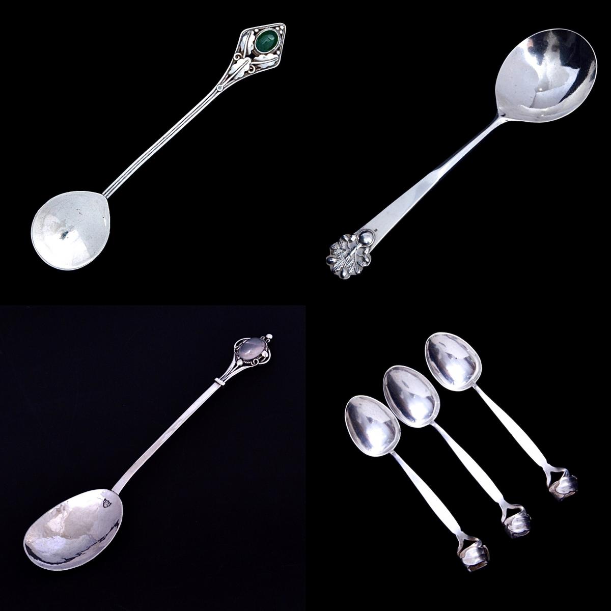 Arts crafts silver spoons, art nouveau silver spoons