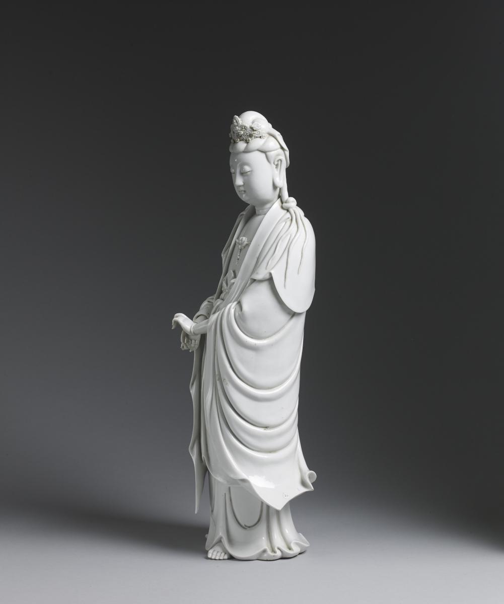 A Chinese Dehua Blanc-de-Chine Figure of a Standing Guanyin