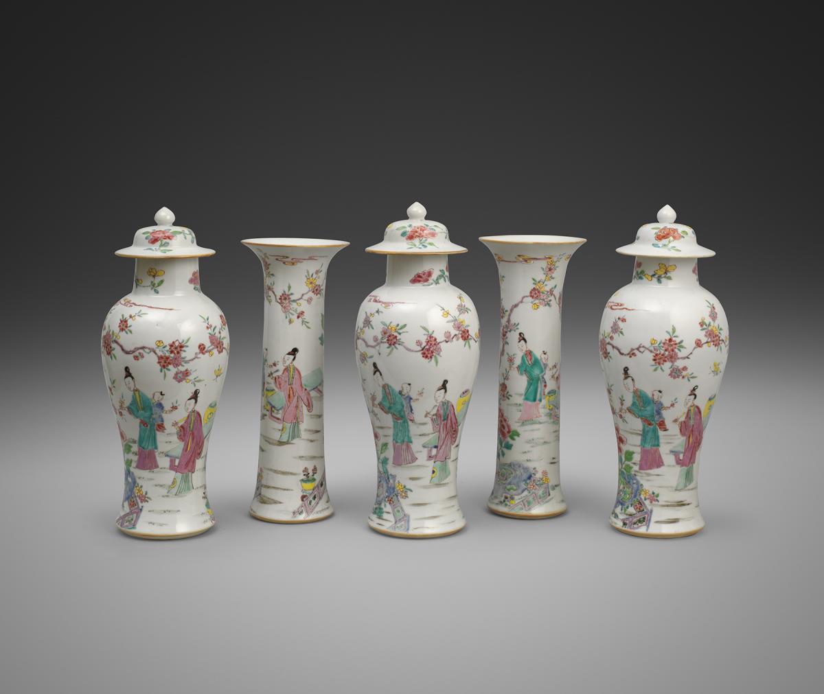 A Chinese 'Famille-Rose' Porcelain 'Garniture De Chiminee' Qing Dynasty, Qianlong Period
