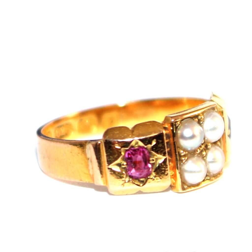 Victorian Pearl & Ruby Band Ring c.1880