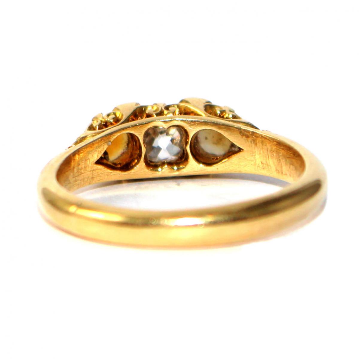 Victorian Diamond & Pearl Carved Ring c.1880 | BADA