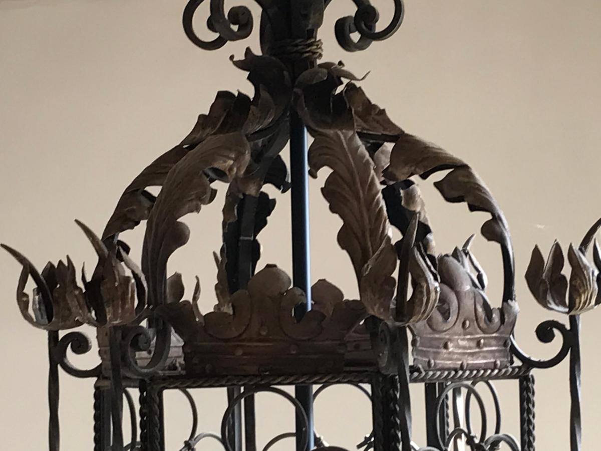 Lantern Iron Brass Spanish 18th Century Octagonal Pierced Coronets