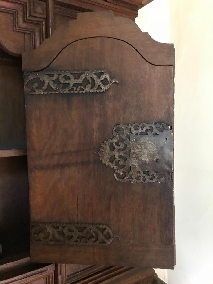 Bureau Bookcase Oak German Serpentine Front Original Brassware Working Locks