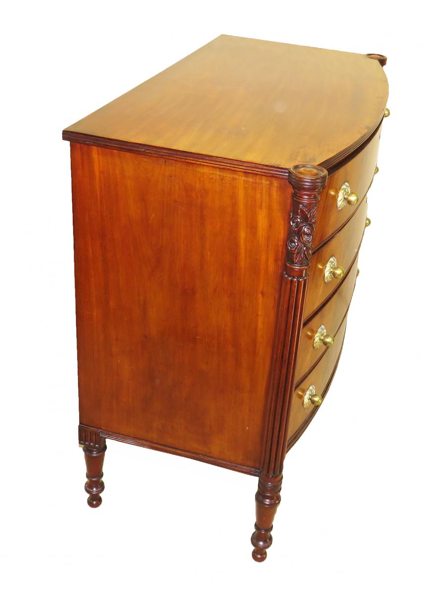 American 19th Century Federal Mahogany Bow Chest Of Drawers
